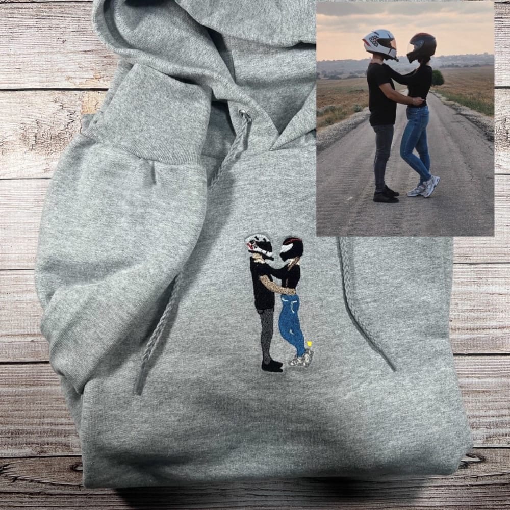 Custom Embroidered Photo Sweatshirt For Couple