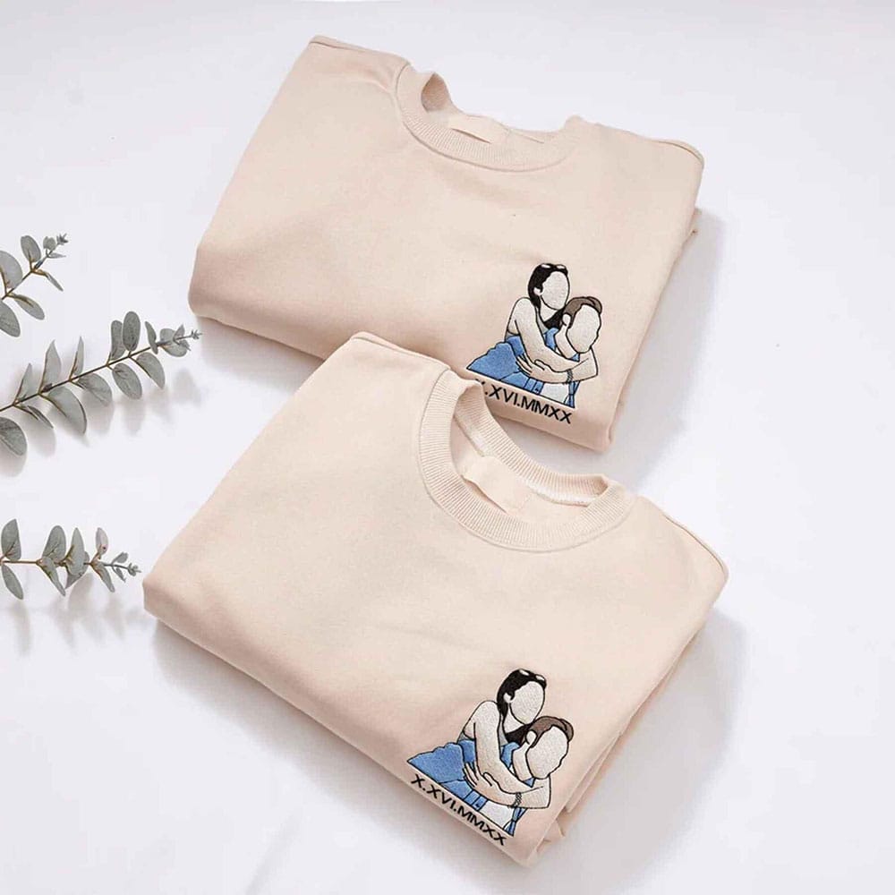 Custom Embroidered Photo Sweatshirt For Couple