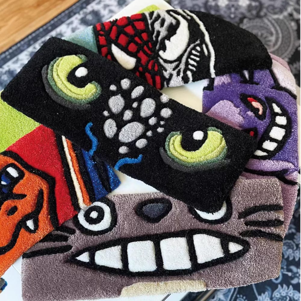 Handmade custom tufted rug designed as a decorative keyboard mat.