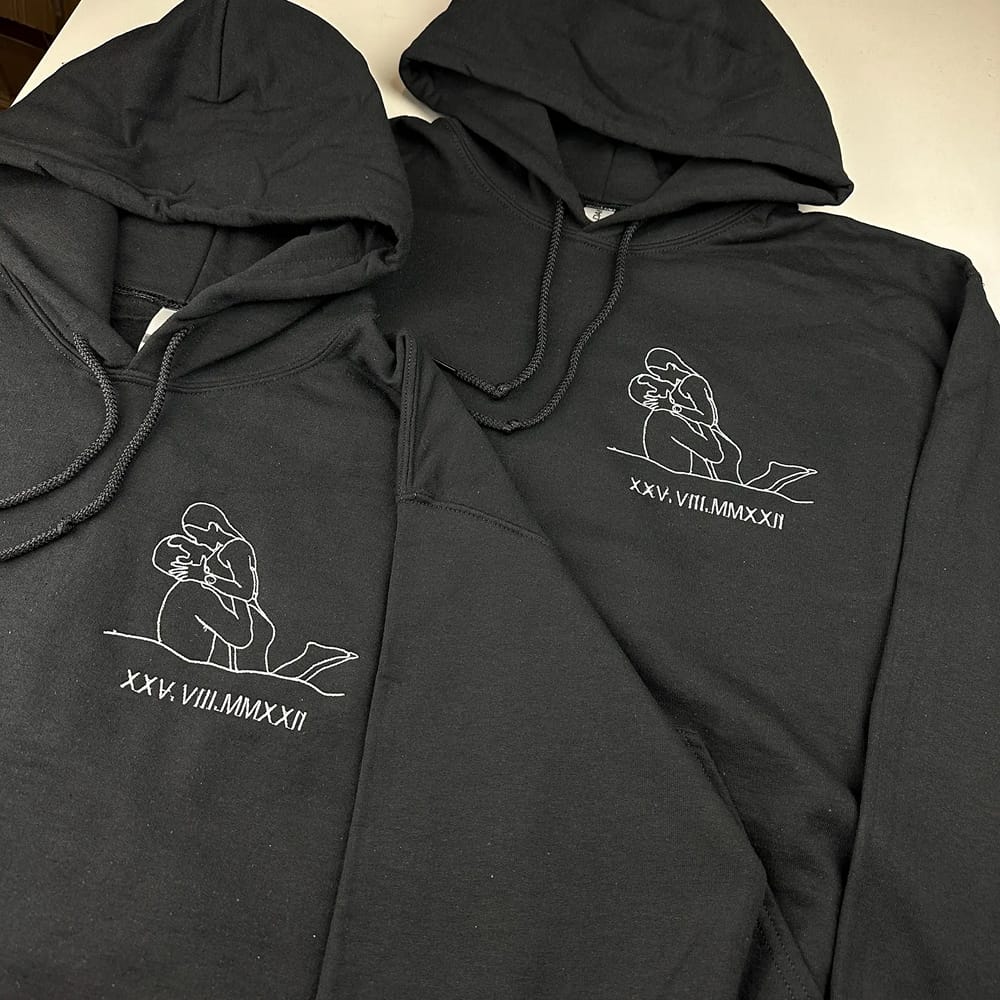 Custom Embroidered Outline Couple Photo Sweatshirt