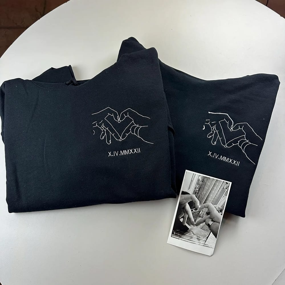 Custom Embroidered Outline Couple Photo Sweatshirt