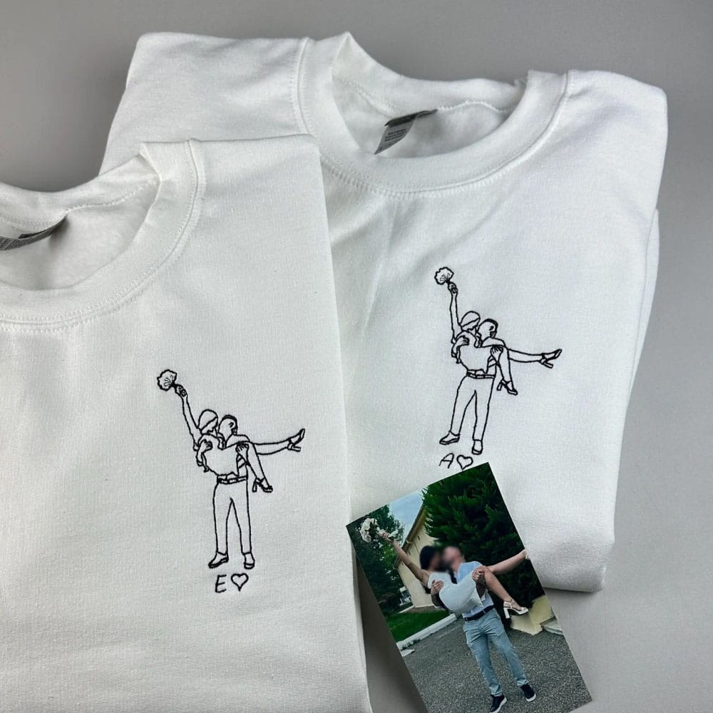 Custom Embroidered Outline Couple Photo Sweatshirt