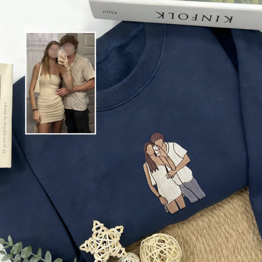 Custom Embroidered Photo Sweatshirt For Couple