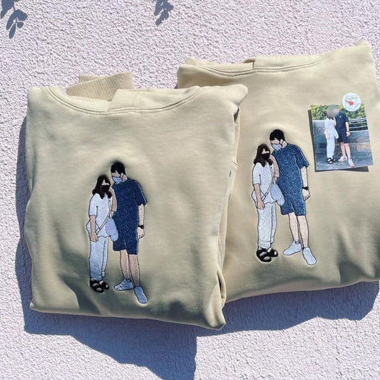 Custom Embroidered Photo Sweatshirt For Couple