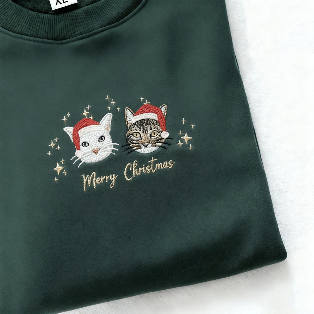 Custom Embroidered Pet Portrait Christmas Sweatshirt