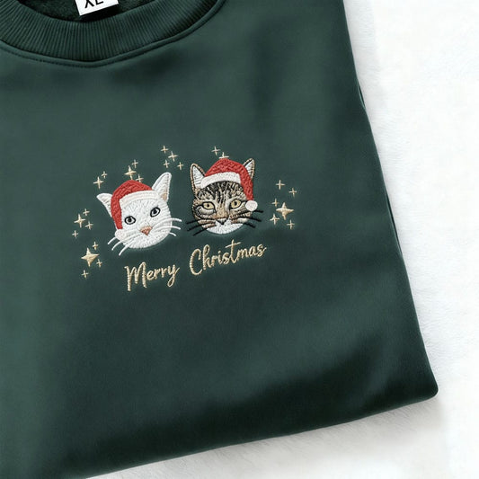 Custom Embroidered Pet Portrait Christmas Sweatshirt