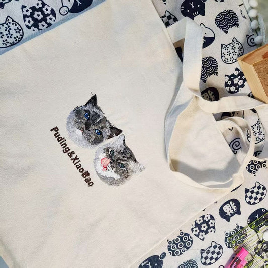 Embroidered Pet Portrait Canvas Bag