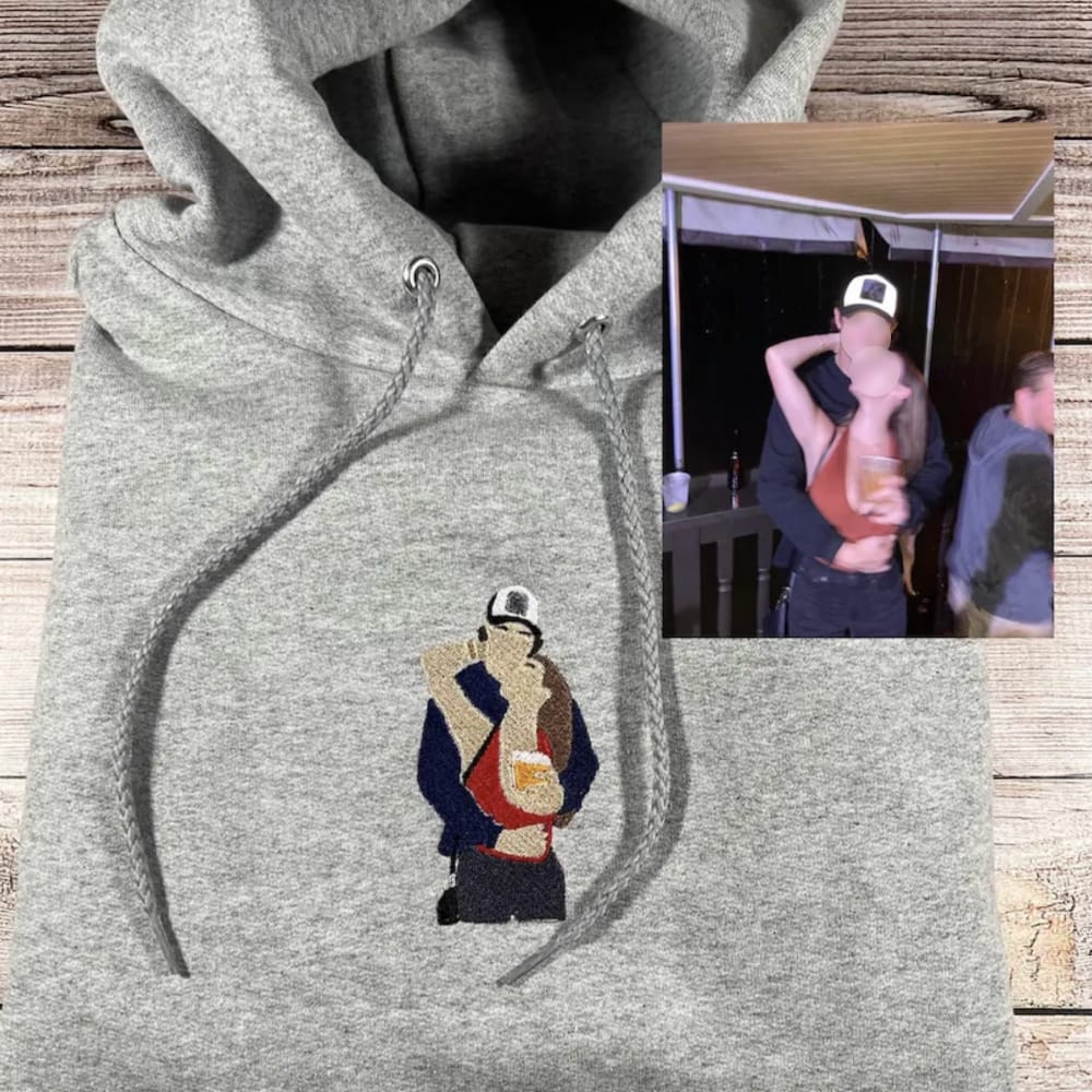 Custom Embroidered Photo Sweatshirt For Couple