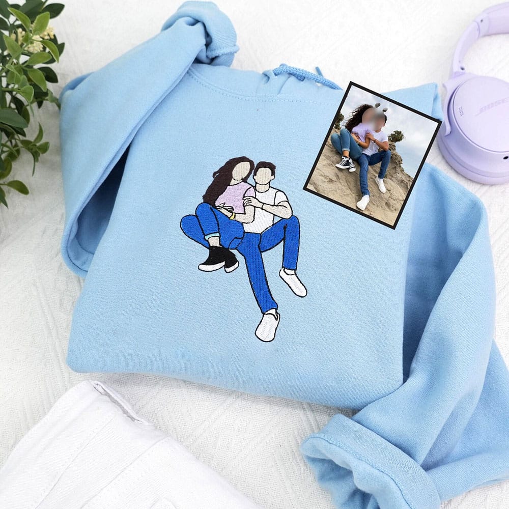 Custom Embroidered Photo Sweatshirt For Couple