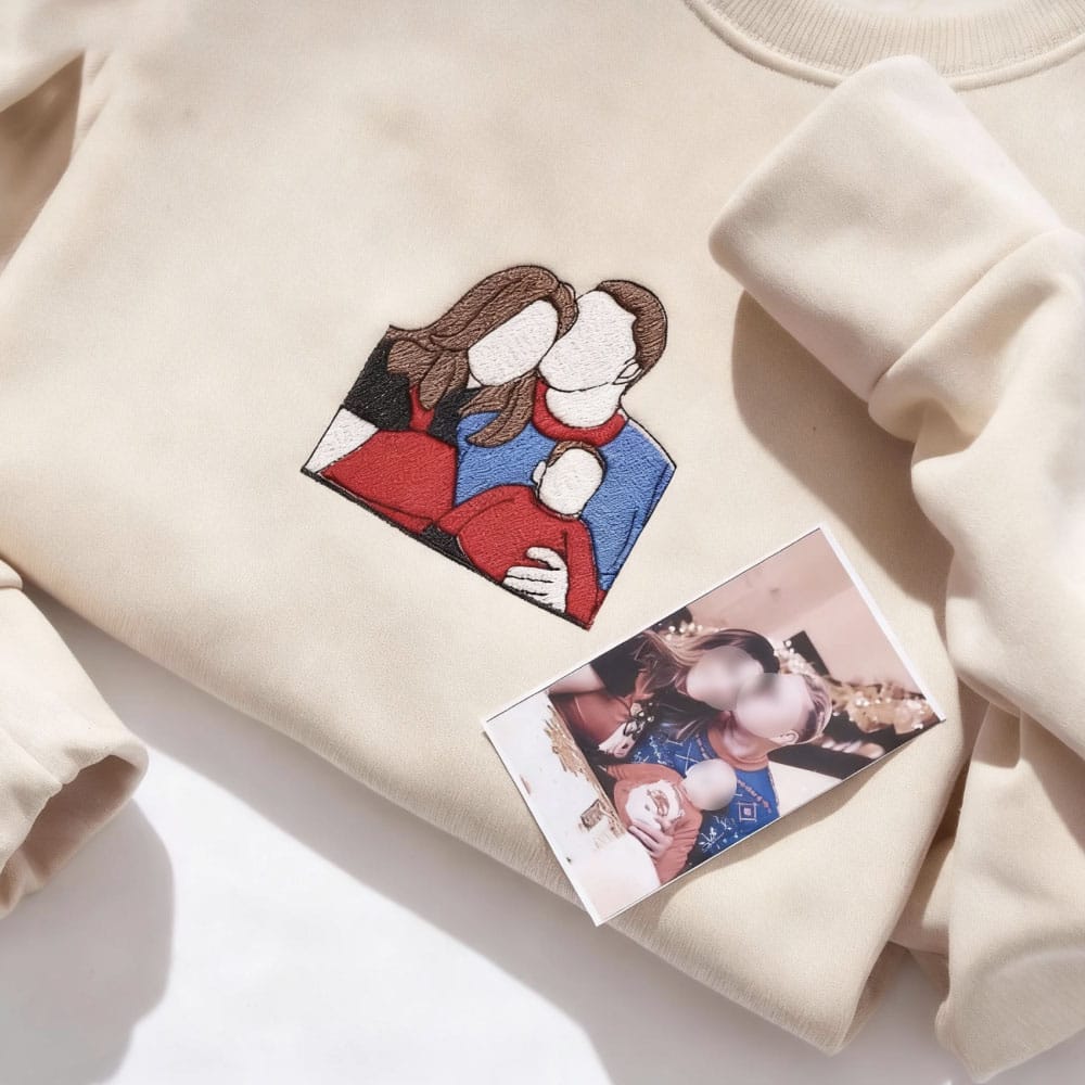 Custom Embroidered Photo Sweatshirt For Couple