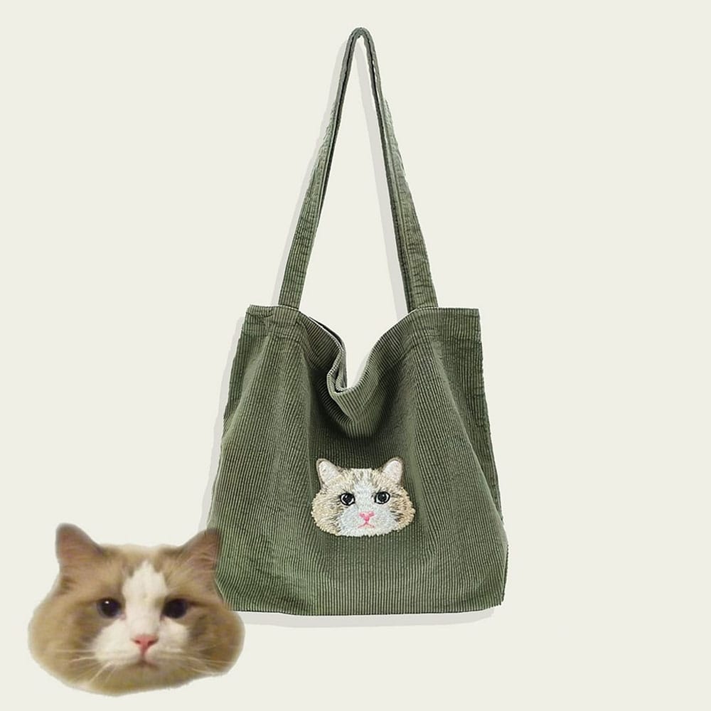 Embroidered Pet Portrait Corduroy Bag