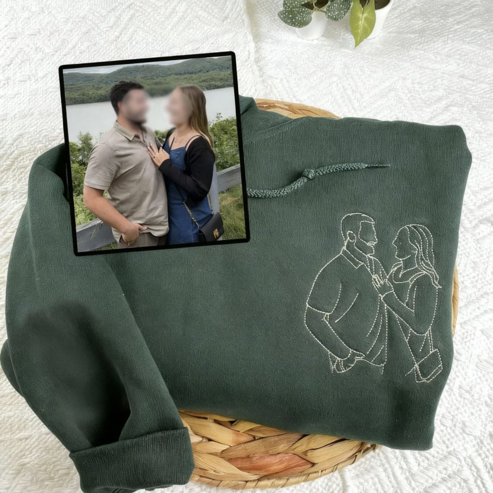Custom Line Art Embroidered Sweatshirt For Couple