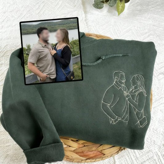 Custom Line Art Embroidered Sweatshirt For Couple