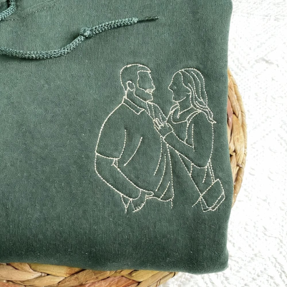 Custom Line Art Embroidered Sweatshirt For Couple