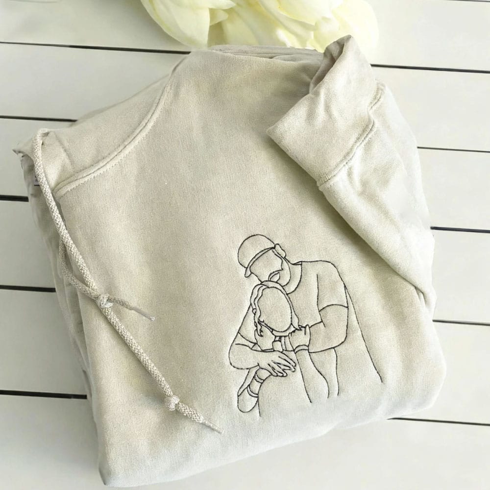 Custom Line Art Embroidered Sweatshirt For Couple