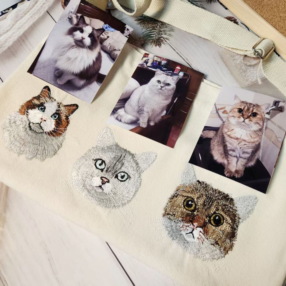 Embroidered Pet Portrait Canvas Bag
