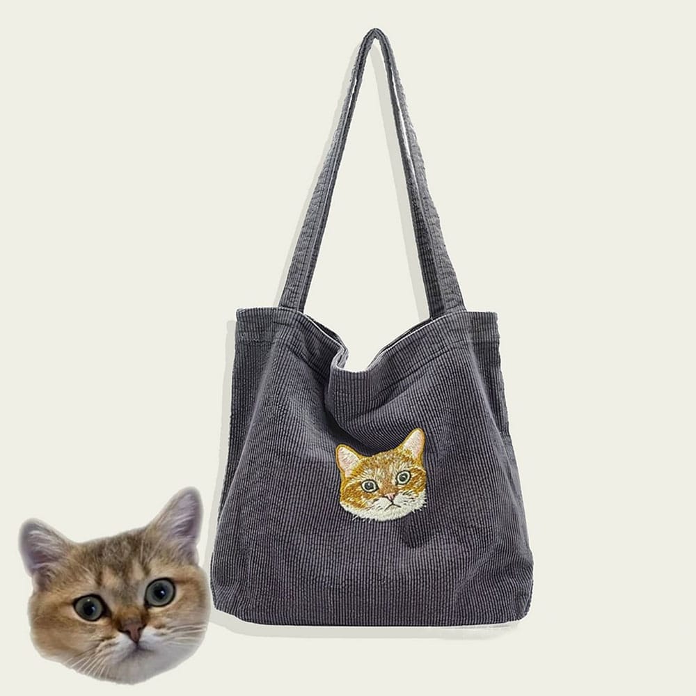 Embroidered Pet Portrait Corduroy Bag