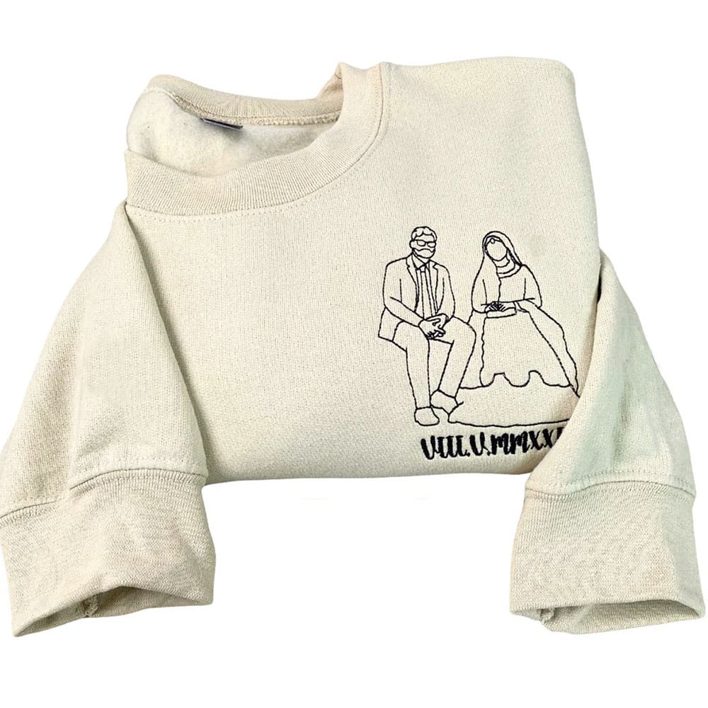 Custom Line Art Embroidered Sweatshirt For Couple
