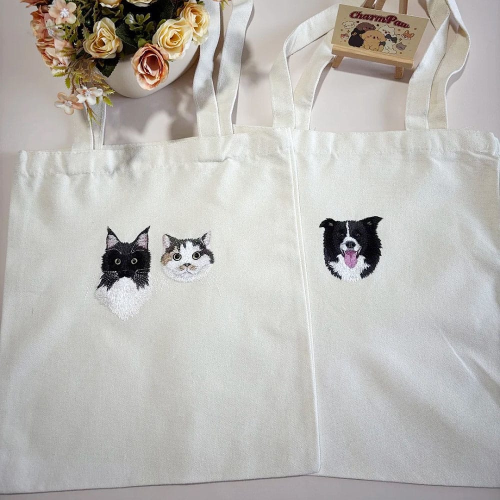 Embroidered Pet Portrait Canvas Bag