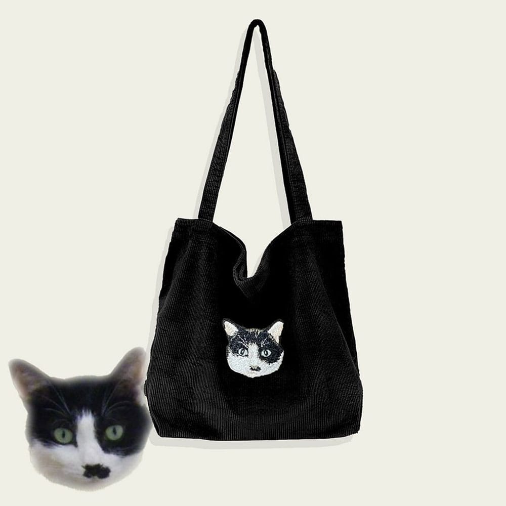 Embroidered Pet Portrait Corduroy Bag
