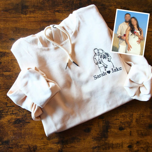 Custom Embroidered Outline Couple Photo Sweatshirt