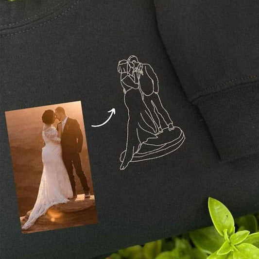 Custom Embroidered Outline Couple Photo Sweatshirt