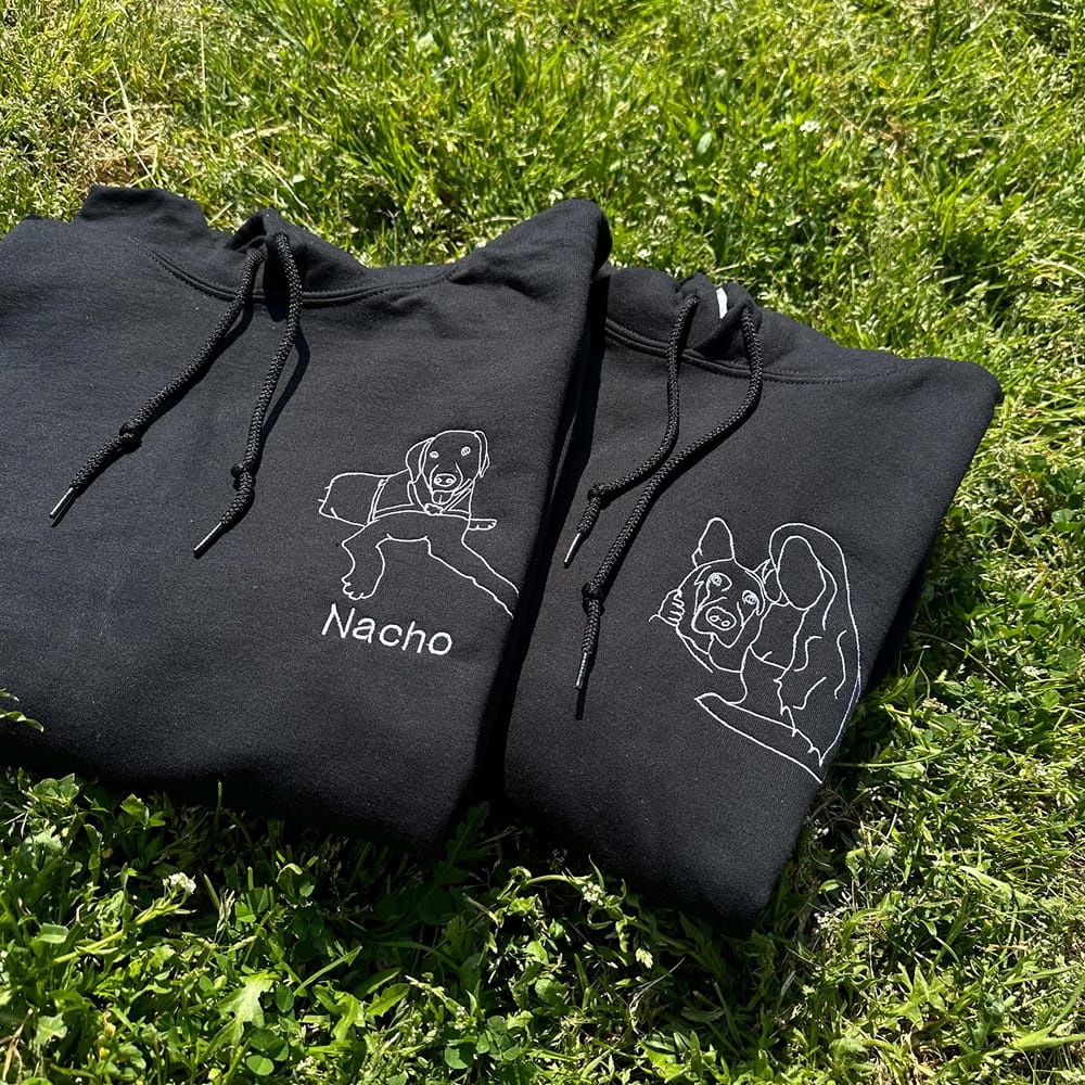 Custom Embroidered Outline Couple Photo Sweatshirt