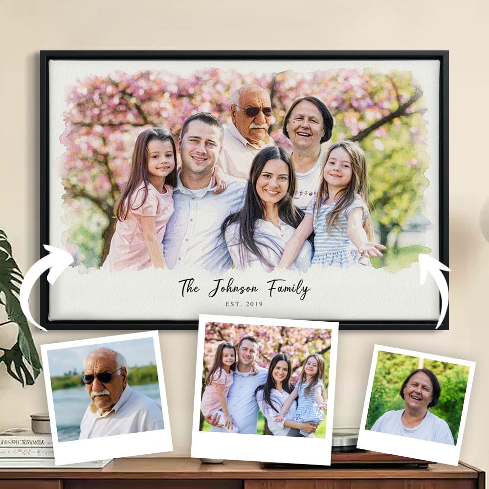 Custom Watercolor Family Photo Portrait – Pawbel