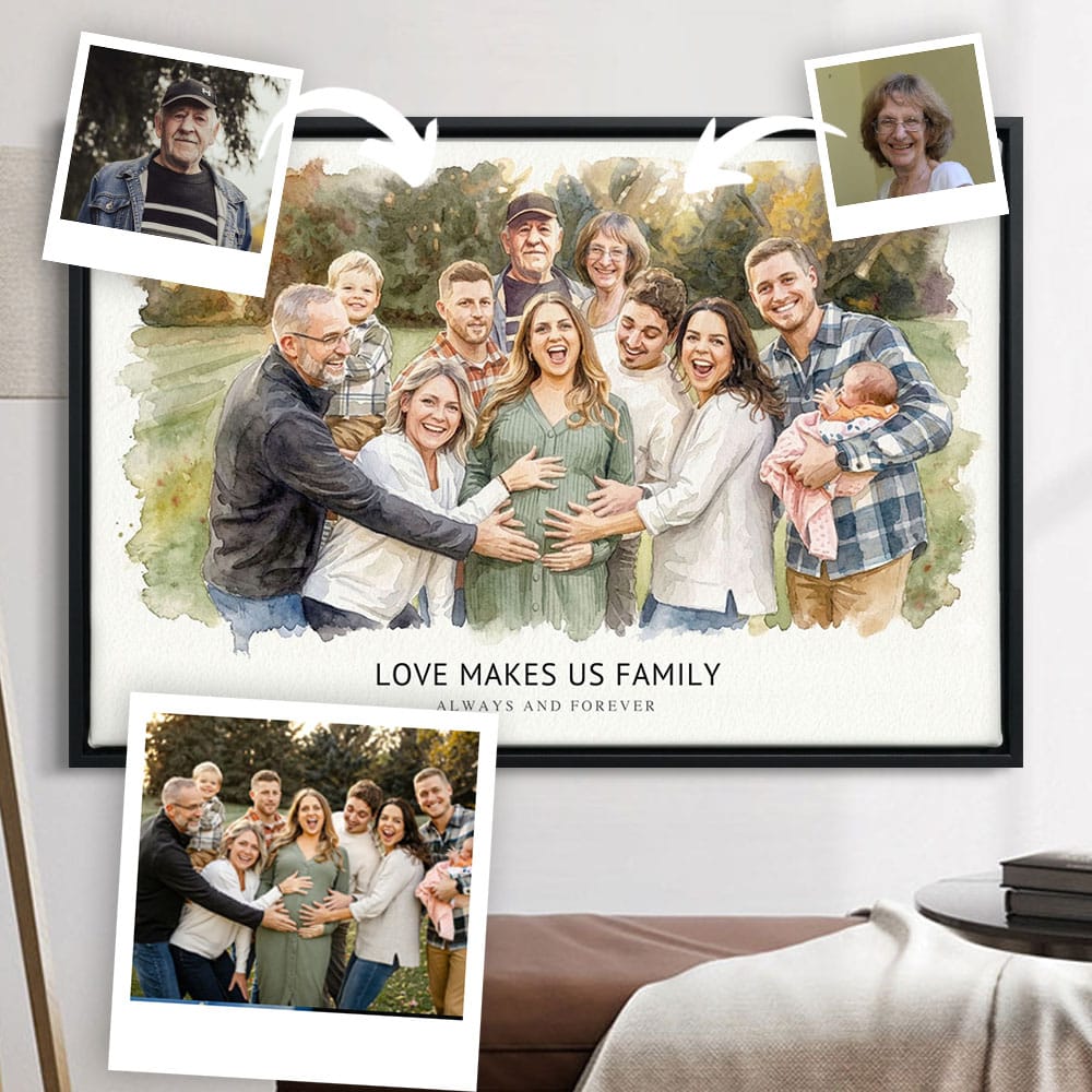 Custom Watercolor Family Photo Portrait