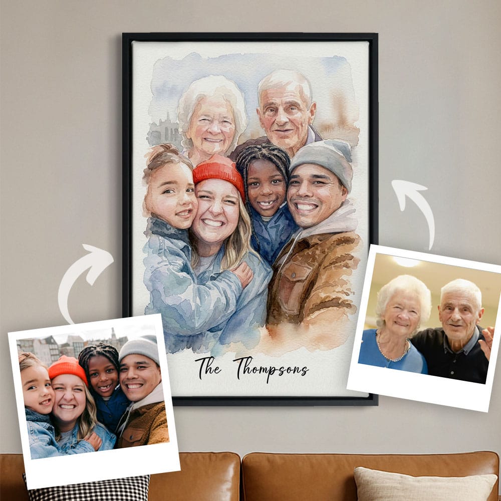 Custom Watercolor Family Photo Portrait