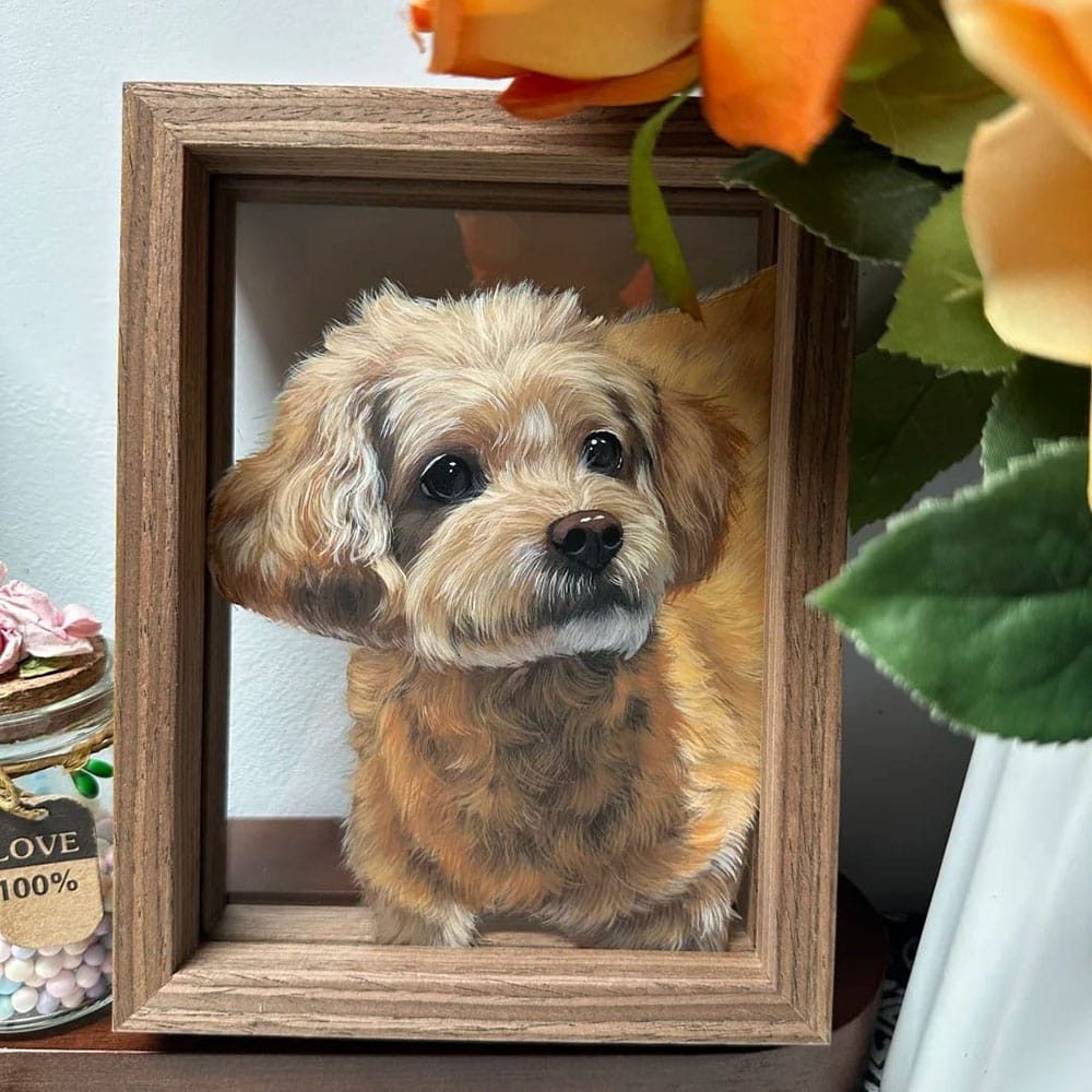 Portrait de chien peint à la main sur verre, réalisé sur mesure