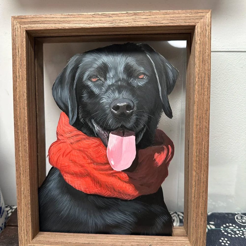 Portrait de chien peint à la main sur verre, réalisé sur mesure