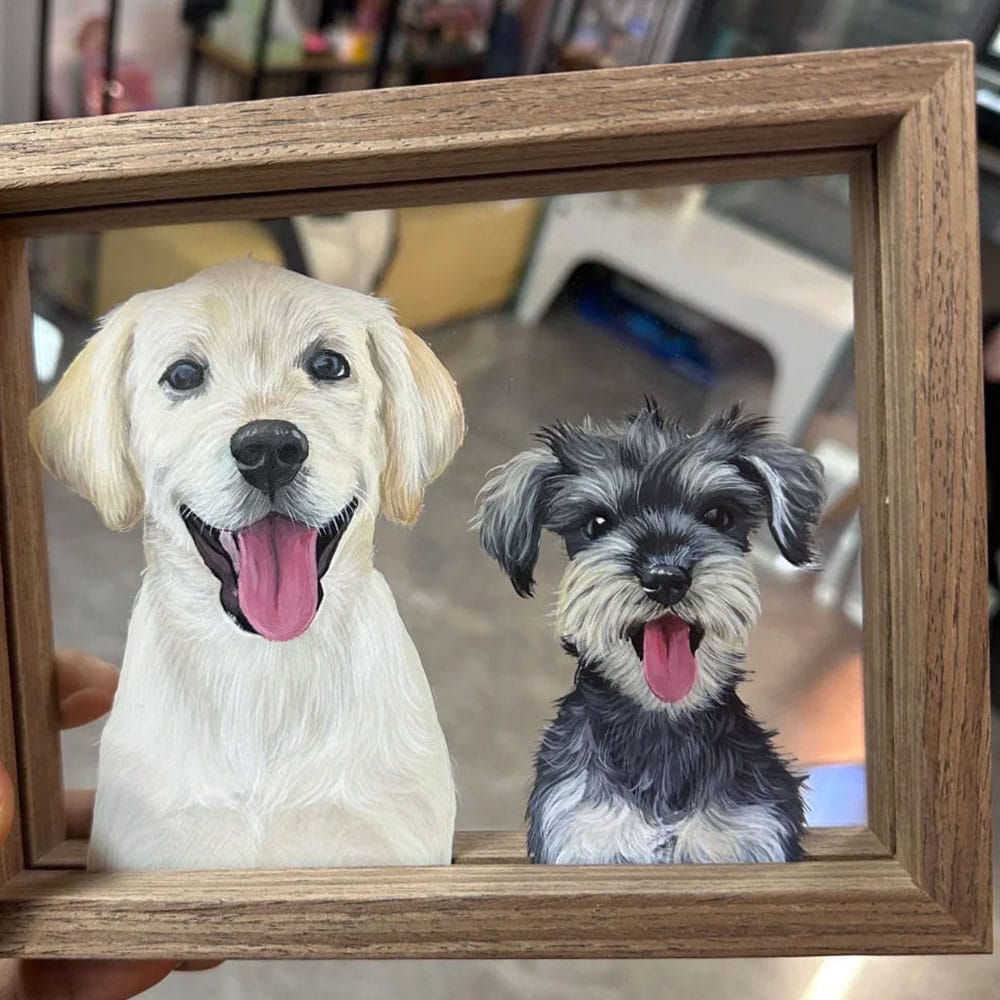 Portrait de chien peint à la main sur verre, réalisé sur mesure