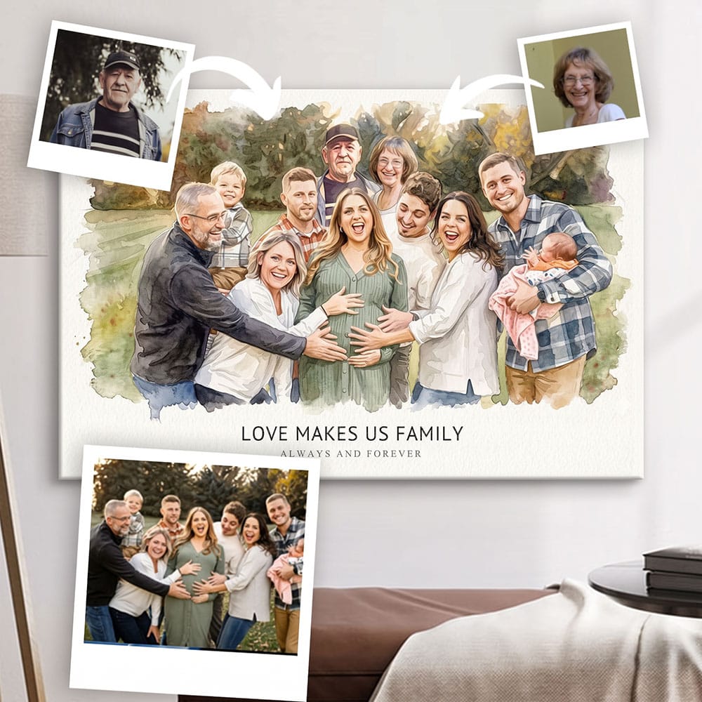 Custom Watercolor Family Photo Portrait