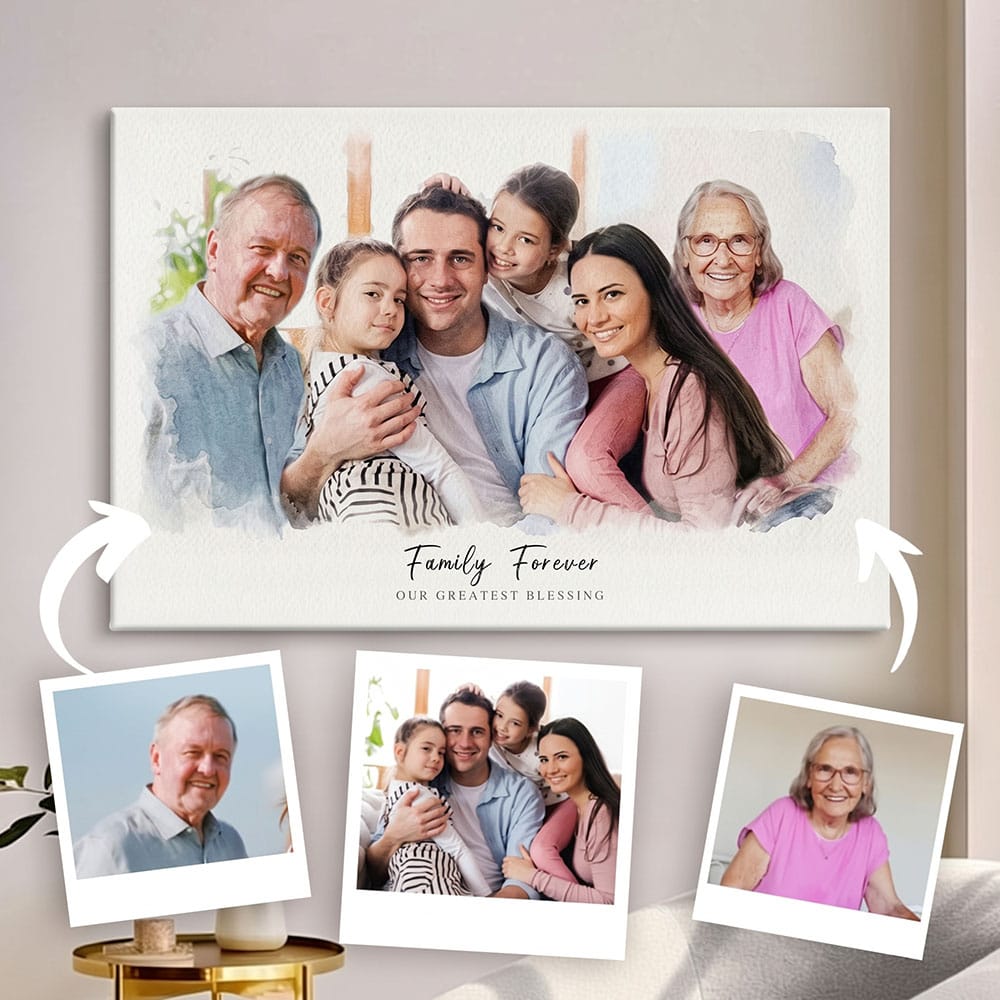Custom Watercolor Family Photo Portrait