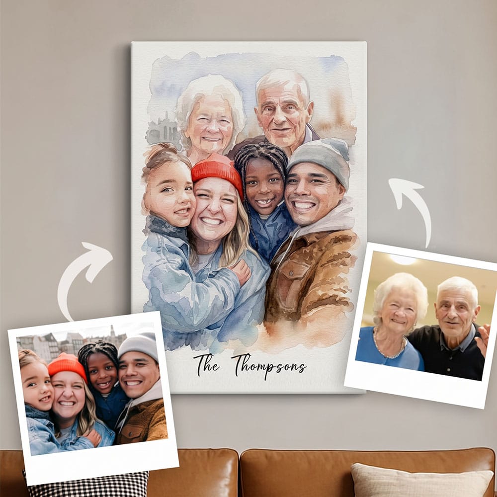Custom Watercolor Family Photo Portrait