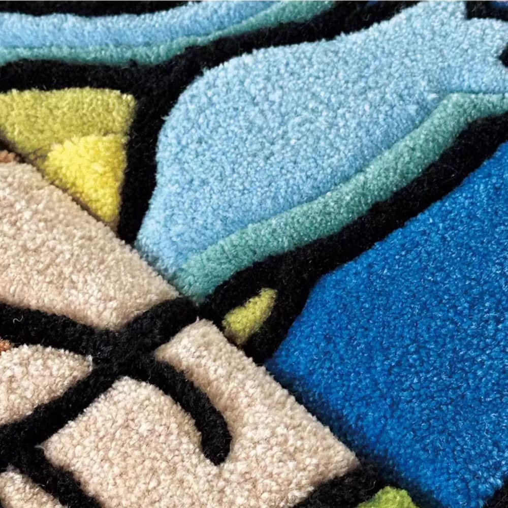 Handmade custom tufted rug designed as a decorative keyboard mat.