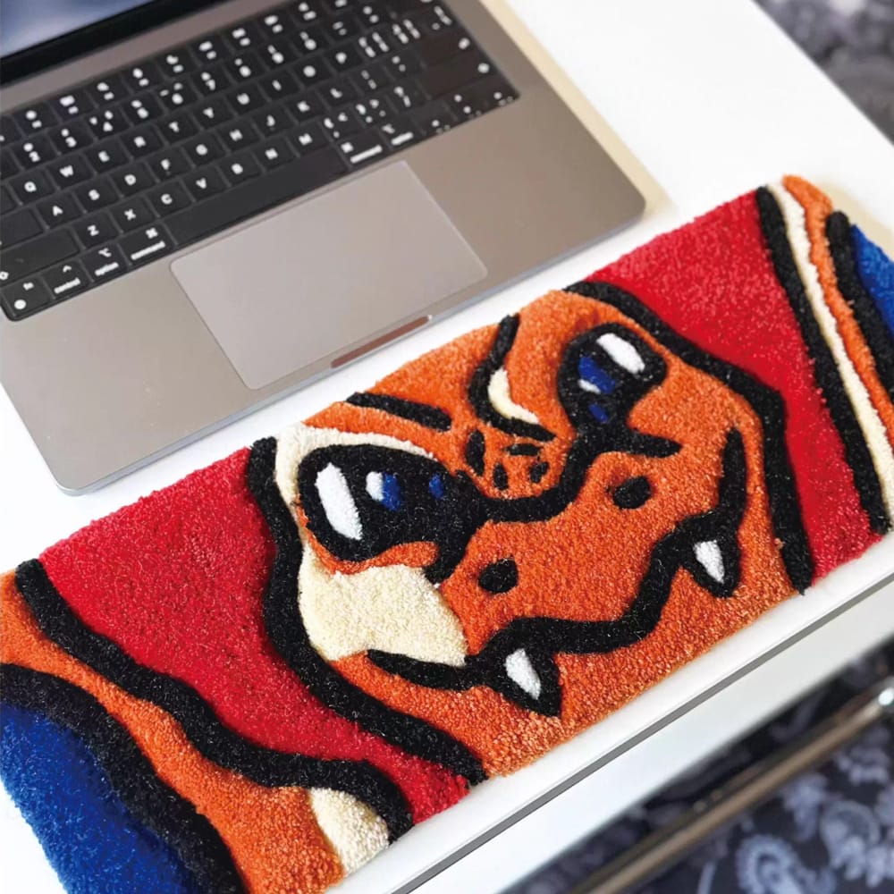 Handmade custom tufted rug designed as a decorative keyboard mat.