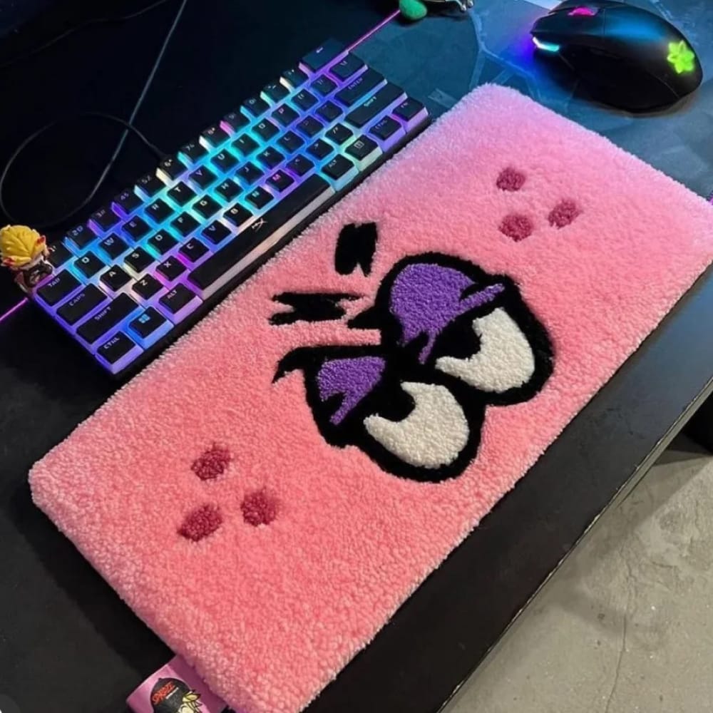 Handmade custom tufted rug designed as a decorative keyboard mat.