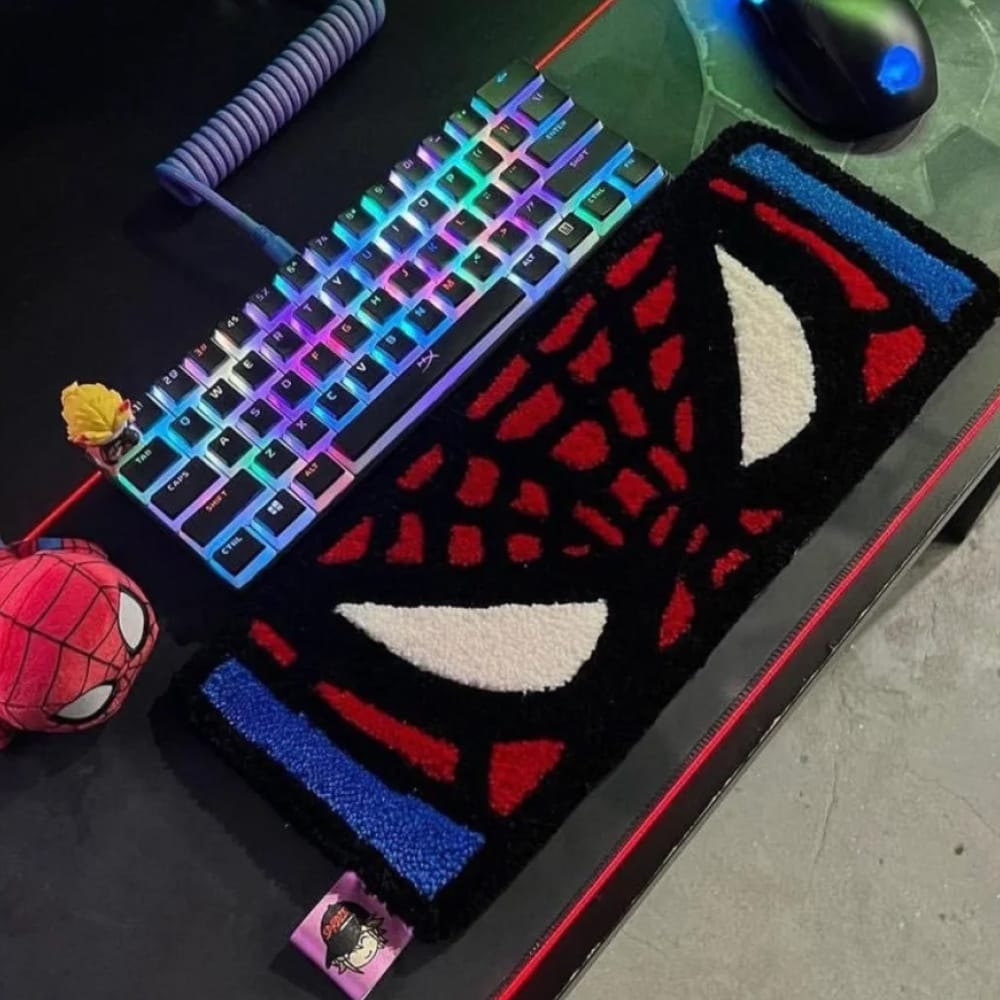 Handmade custom tufted rug designed as a decorative keyboard mat.