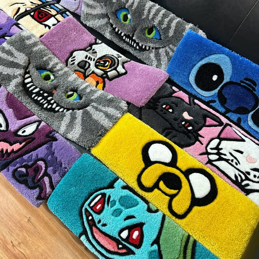 Handmade custom tufted rug designed as a decorative keyboard mat.